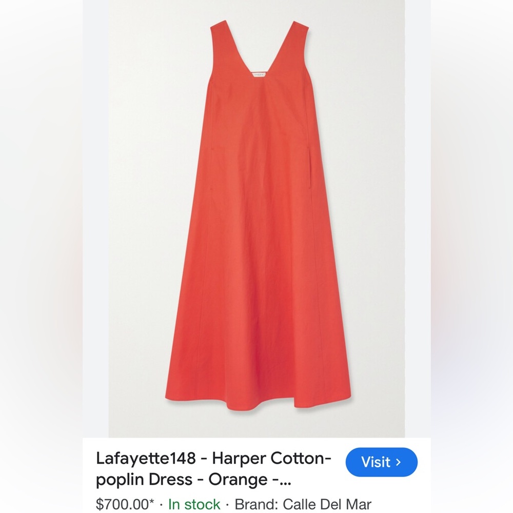 🧡NWT LAFAYETTE148NY HARPER COTTON POPLIN DRESS IN VIBRANT PERSIMMON SIZE L - Picture 5 of 13